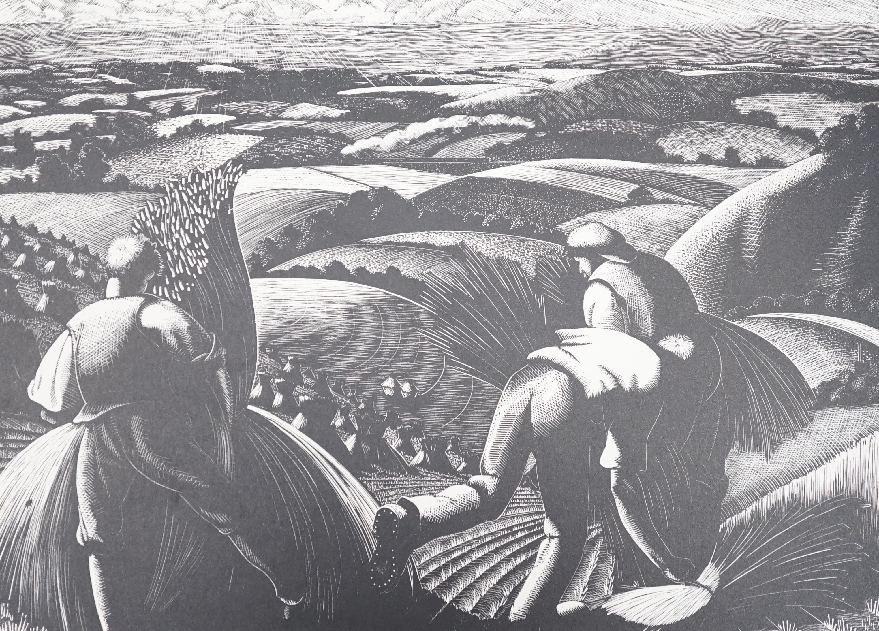 Claire Leighton (1901-1988), woodcut, 'August: Harvesting', 20 x 27cm, unframed